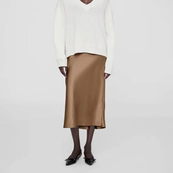 ANINE BING Bar Silk Skirt in Taupe Size Small - Picture 2 of 6